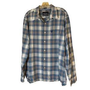 American Eagle Outfitters Retro Long Sleeved Shirt in Blue Plaid. Size XXL